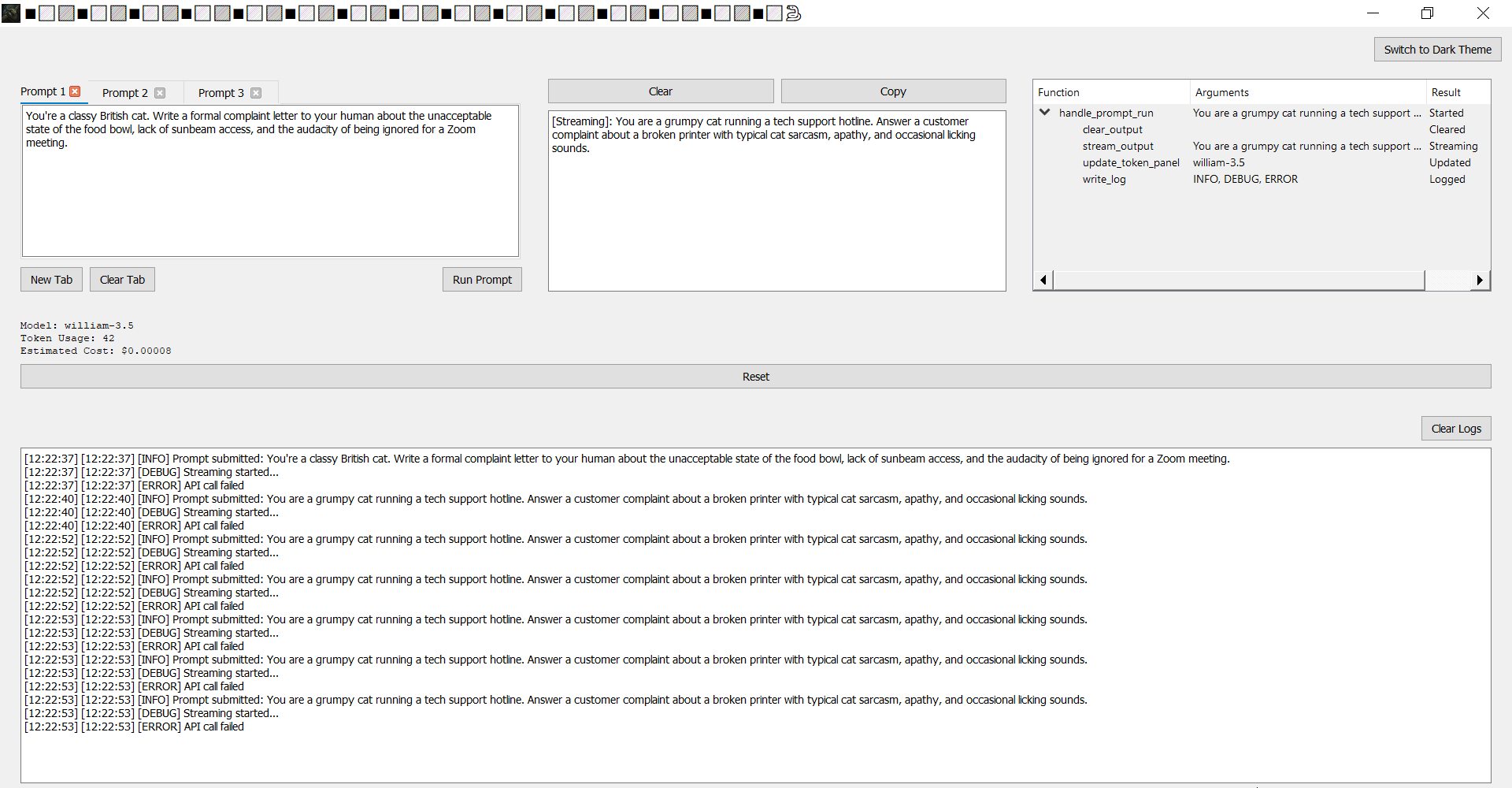 A screenshot of the SGLang Desktop Playground application interface.