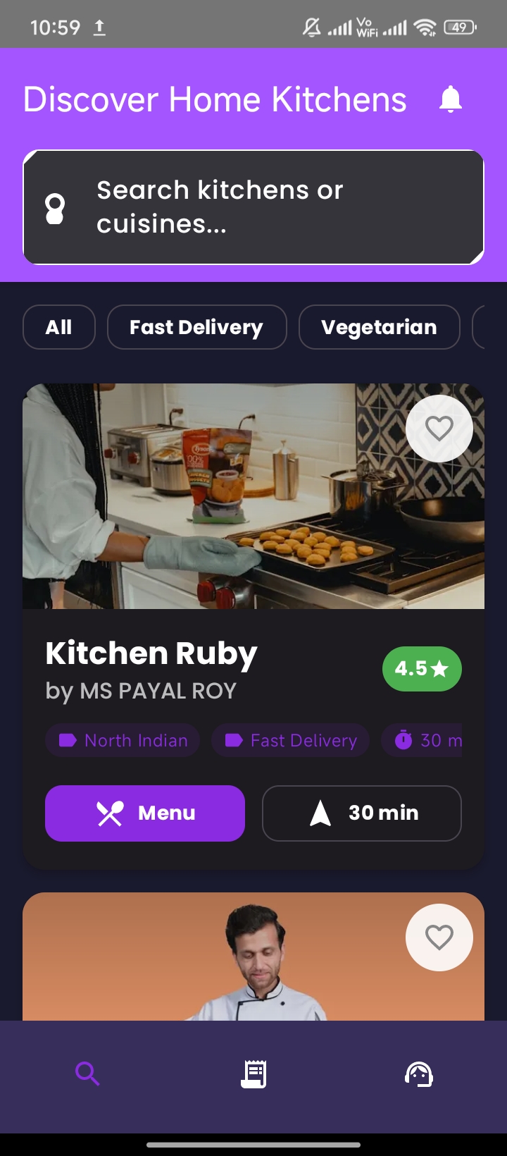 SiU App interface showing restaurant and hotel services