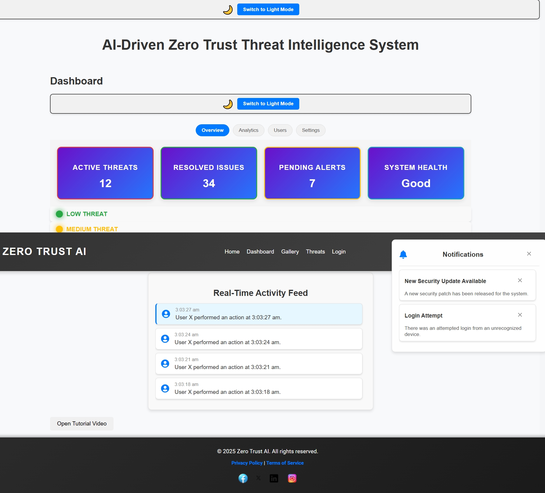 AIZeroTrust security dashboard interface
